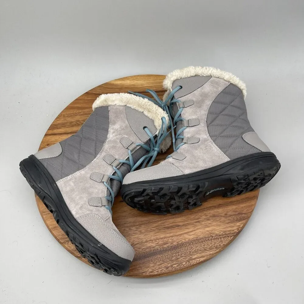 Columbia Ice Maiden II Boots Womens Size 10 Gray Snow Winter Quilted Faux Fur
